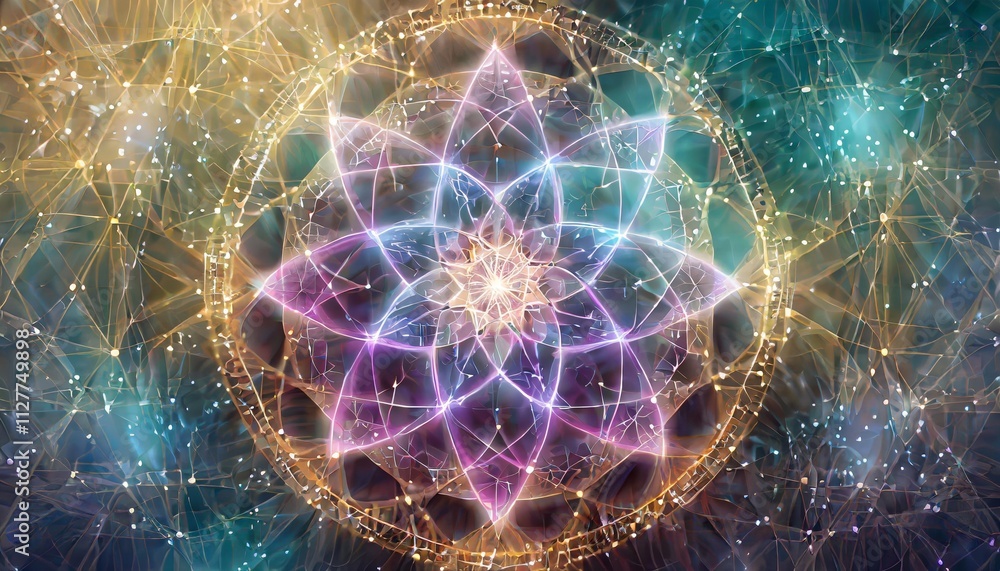 Poster abstract sacred geometry: a cosmic energy representation of universal patterns and vibrational frequ