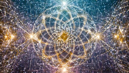 Abstract Sacred Geometry and Cosmic Energy: A Captivating Exploration of Universal Patterns and Vibrational Frequencies in a Harmonious Visual Experience