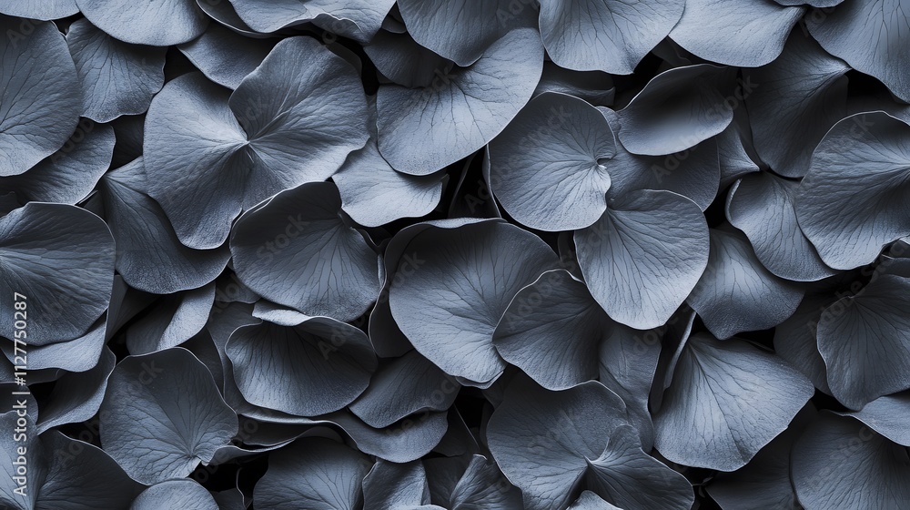 Poster a close-up of overlapping leaves in shades of blue, creating a serene and textured composition.