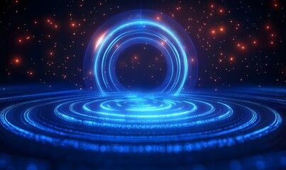 Obraz premium Abstract glowing circle lines on dark blue background. Geometric stripe line art design. Modern shiny blue lines. Futuristic technology concept. Suit for poster, cover, banner, brochure and website 