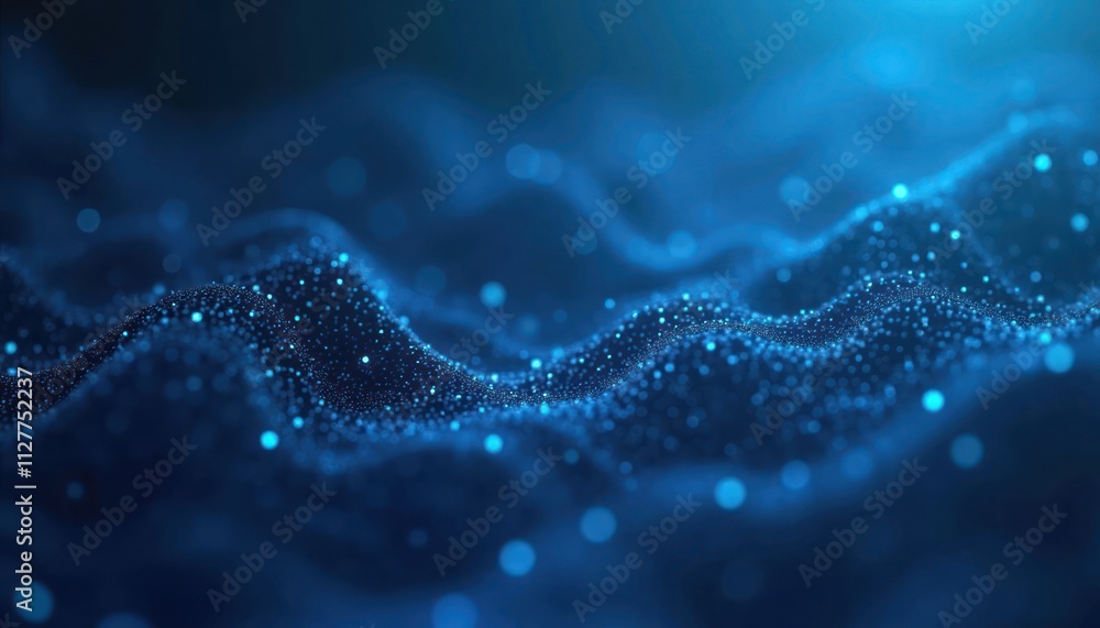 Poster abstract illustration of interconnected dots, lines. dynamic blue polygonal background. conceptual d