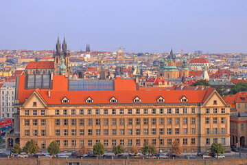 Obraz premium Street view of old historic buildings in Prague Czech (Praha, Czechia)