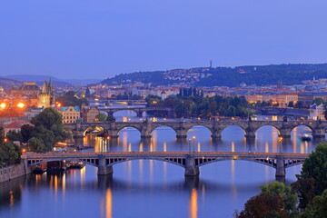 Fototapeta premium Street view of old historic buildings in Prague Czech (Praha, Czechia)