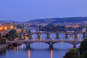 Fototapeta premium Street view of old historic buildings in Prague Czech (Praha, Czechia)