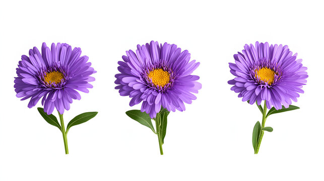 Set of rurple aster flowers isolated
