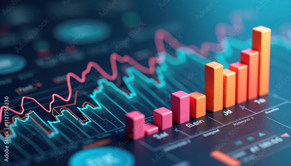 Poster 3d quarterly profit margin chart shows positive growth. colorful bars visualize increasing profit. i