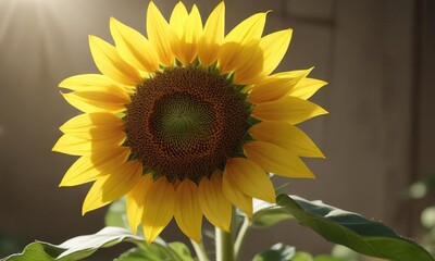 Obraz premium Close-up of a single bright yellow sunflower with its petals unfolding in the sunlight , close-up, fresh, petal, bloom