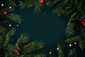 Festive holiday greenery with red berries and soft lights creating a cozy ambiance for winter celebrations