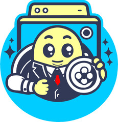 blue color washing machine mascot logo