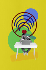 Composite trend artwork sketch image collage of wifi internet wireless browsing broken forbidden...