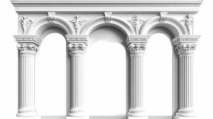 Fototapeta premium White wall with arch and columns. Rococo. Illustration