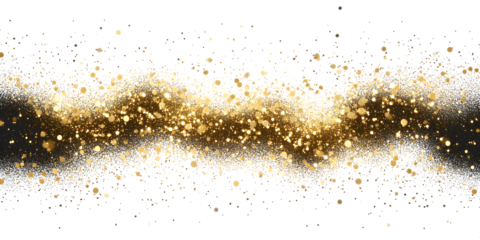 Sparkling dust particles. PNG, Gold sparkle splatter border .Festive background with gold glitter and confetti for celebration. Background with glowing golden particles.