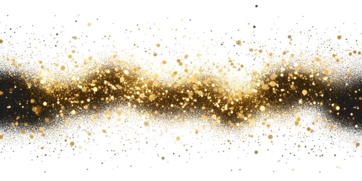 Sparkling dust particles. PNG, Gold sparkle splatter border .Festive background with gold glitter and confetti for celebration. Background with glowing golden particles. - Powered by Adobe