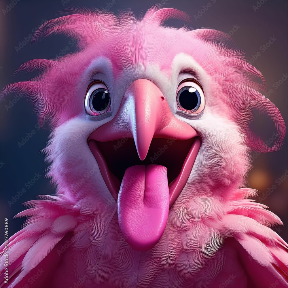 Poster Pink Animated Character with a Playful Expression