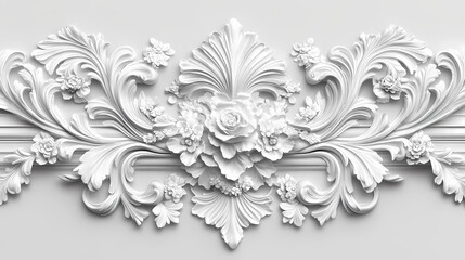 Ornate white floral relief molding design. Rococo. Illustration