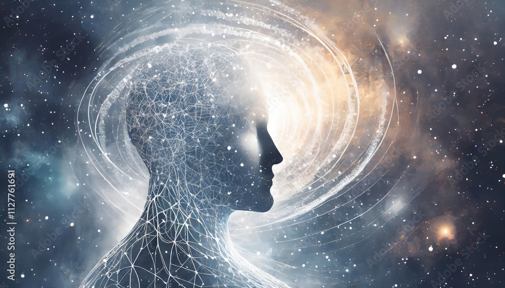 Poster astral body silhouette with abstract space background: a visual representation of esoteric concepts,