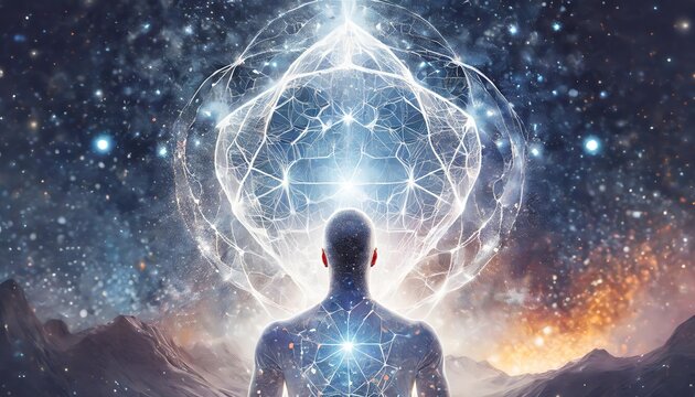 Astral Body Silhouette with Abstract Space Background - A Journey into Esoteric Realms, Spiritual Life, and Meditation Practices for Inner Peace and Cosmic Connection
