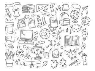 Back to school doodle elements. Vector illustration in line