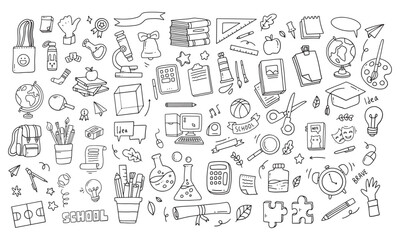 Back to school doodle elements. Vector illustration in line