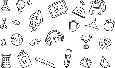 Back to school doodle elements. Vector illustration in line