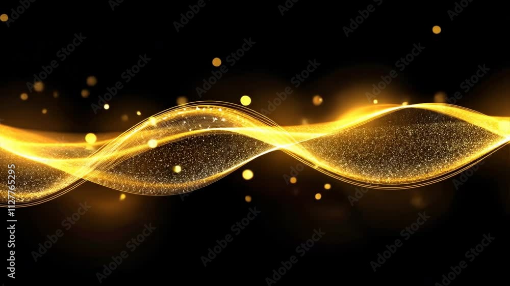 Poster elegant golden wave with sparkling particles on black background an abstract design of mesmerizing l