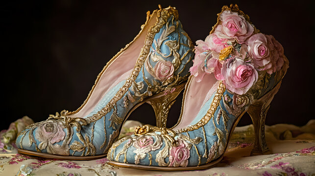 Marie antoinette's shoes. Rococo. Illustration