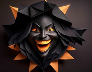 Creepy Black and Orange Paper Art Mask Design