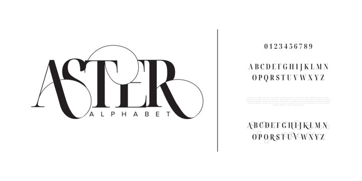 Aster typography beauty fashion elegant minimalist serif italic fonts decorative wedding vintage retro logos. Minimal luxury font alphabet logo. Vector illustration