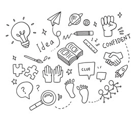 Back to school doodle elements. Vector illustration in line