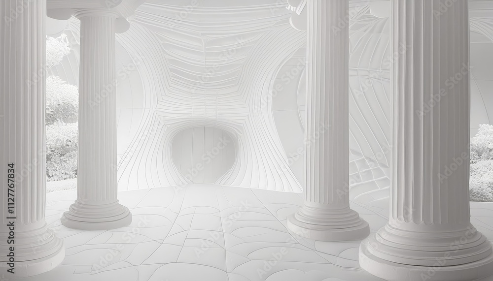 Poster stunning abstract architecture background featuring a white intricate room with modern geometric des