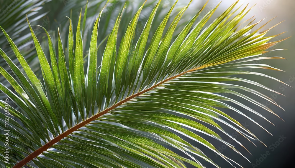 Poster beautiful and photorealistic palm leaf on transparent background - close-up view capturing the intri