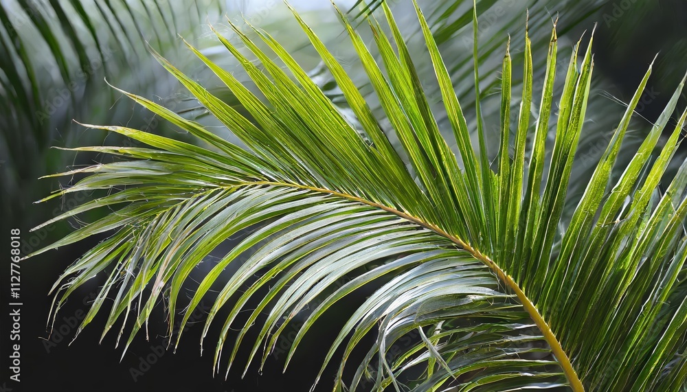 Poster stunning and photorealistic close-up image of a vibrant palm leaf on a transparent background, showc