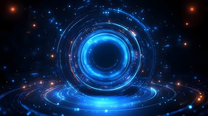 Obraz premium Abstract glowing circle lines on dark blue background. Geometric stripe line art design. Modern shiny blue lines. Futuristic technology concept. Suit for poster, cover, banner, brochure and website 