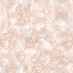 Watercolor texture floral seamless pattern in the 2025 color of the year Mocha Mousse. Hand drawn background with warm brown tone. Perfect for creating trendy graphic resource and designs.