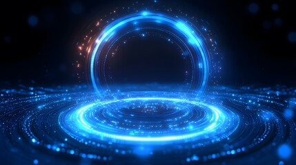 Obraz premium Abstract glowing circle lines on dark blue background. Geometric stripe line art design. Modern shiny blue lines. Futuristic technology concept. Suit for poster, cover, banner, brochure and website 