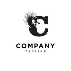 Letter C Grey Crowned Crane Logo Icon Vector