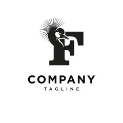 Letter F Grey Crowned Crane Logo Icon Vector