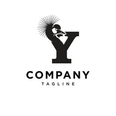 Letter Y Grey Crowned Crane Logo Icon Vector