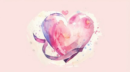 Pastel coquette heart illustration watercolor ribbon.