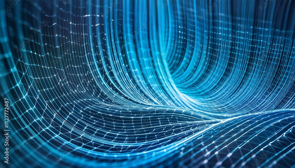 Poster big data field of interlaced strings: a stunning illustration of wavy cyberspace capturing the essen