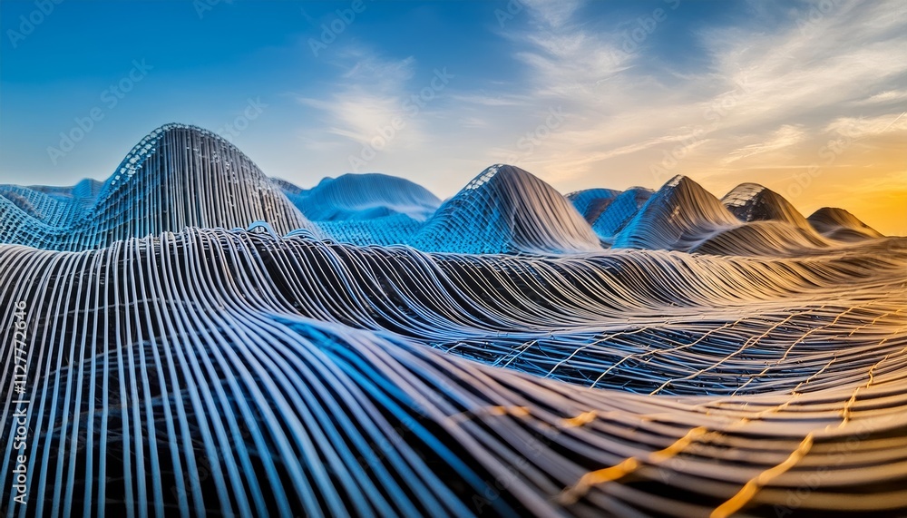 Poster big data field of interlaced strings: a stunning illustration of wavy cyberspace representing the co