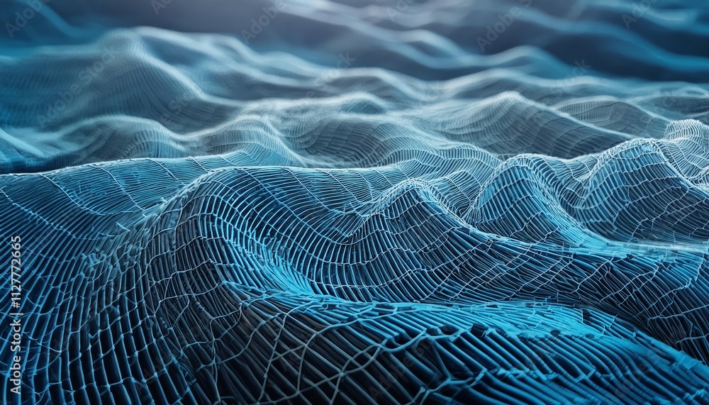 Poster big data field of interlaced strings: a stunning illustration of wavy cyberspace representing the co