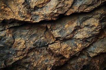 Close-up of Textured Brown Gray Rock with Cracks Rough Surface Nature Background