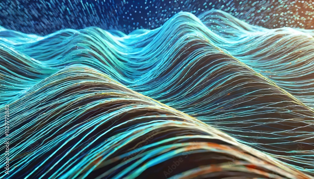 Poster big data field of interlaced strings: an illustration of wavy cyberspace representing complex data s