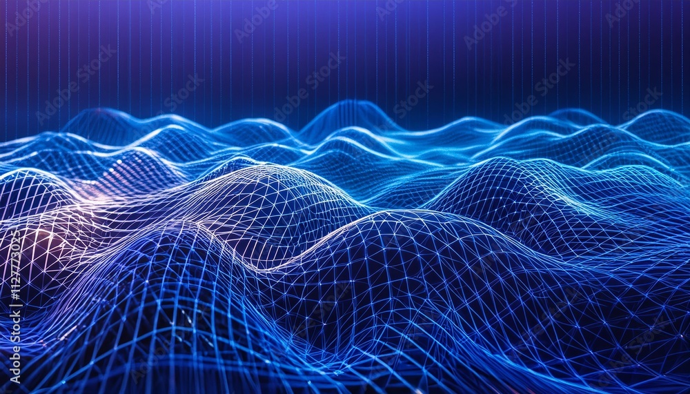 Poster big data field of interlaced strings: a stunning illustration of wavy cyberspace representing the co
