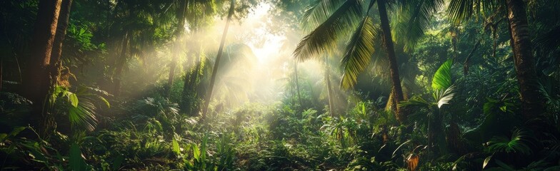 Sunlight Filtering Through Tropical Rainforest Canopy