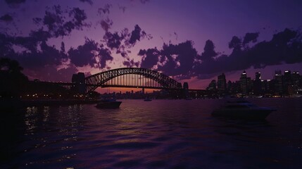 Obraz premium Here is a 10-word description of the image: Purple sunset