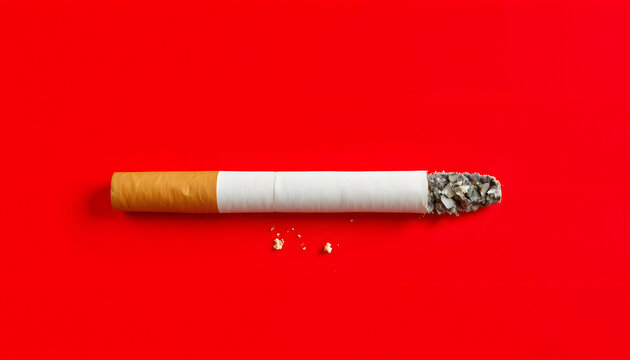 broken cigarette on a red background. No smoking concept isolated with white highlights, png