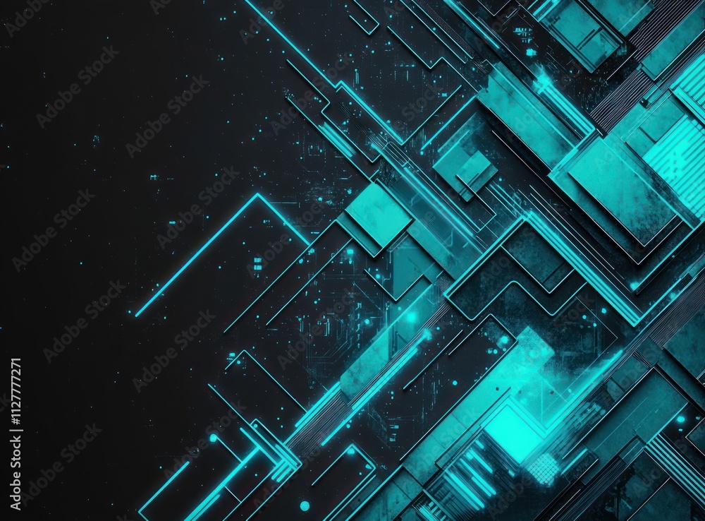 Poster futuristic abstract background in cyberpunk style with neon lines and high contrast lighting