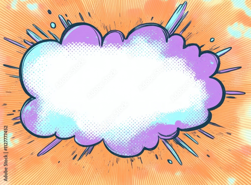 Aufkleber Colorful Pop Speech Bubble Frame Background with Halftone and Dynamic Lines